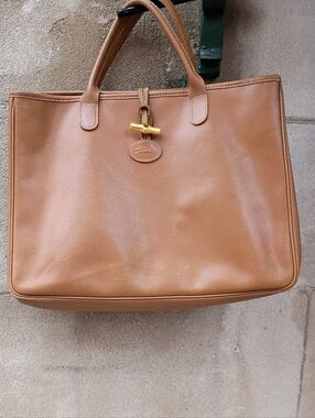 Longchamp Cognac Leather Tote with Gold Toggle